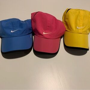 (3) Nike Dry fit hats - blue, pink & yellow